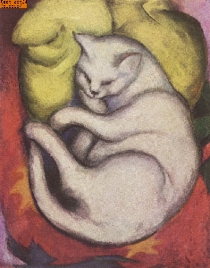 Kater auf gelbem Kissen nach Marc